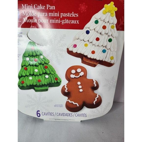 WILTON Gingerbread Man Christmas Tree Non Stick Mini Christmas Cake Pan 6-Cavity - Picture 5 of 8